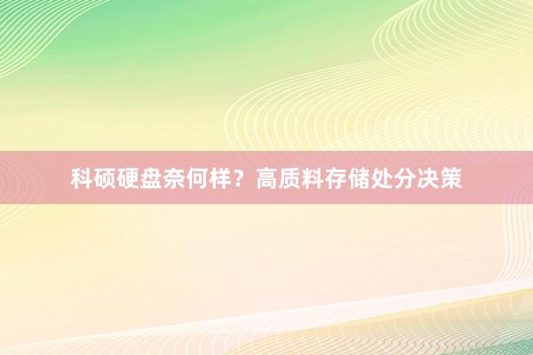 科硕硬盘奈何样？高质料存储处分决策